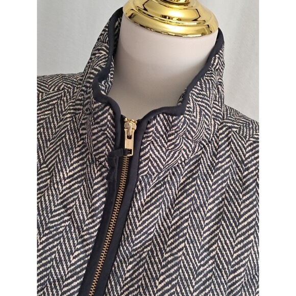 J.Crew Down Filled Vest Black Tan Herringbone 2 Way Zip Snap Pockets Size L Vest - Picture 3 of 10